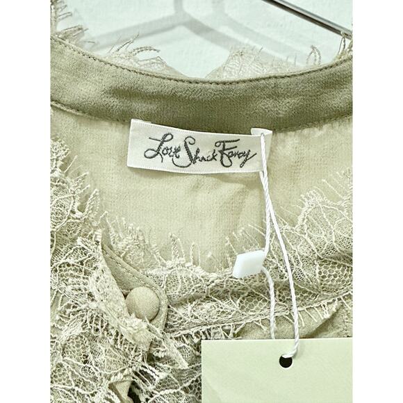 LoveShackFancy Ruffle Lace Trim Clara Silk Blouse Raffia Brown Womens Sze Medium - Picture 4 of 5